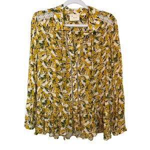 Maeve Anthropologie Janie Flounced Blouse Yellow Rabbit Bunny Print Size 4